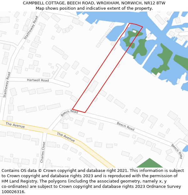 CAMPBELL COTTAGE, BEECH ROAD, WROXHAM, NORWICH, NR12 8TW: Location map and indicative extent of plot