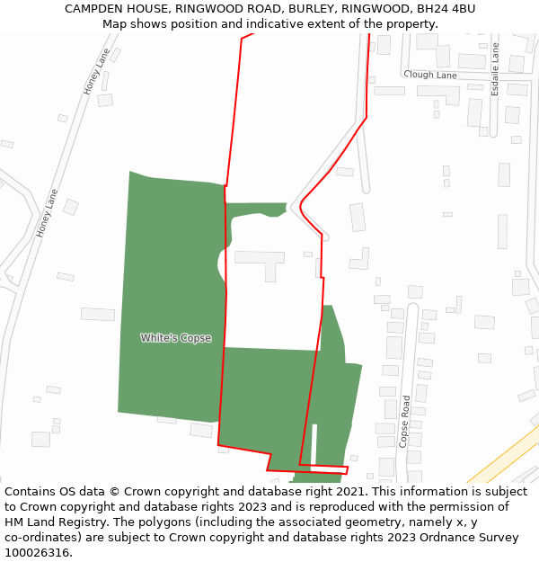 CAMPDEN HOUSE, RINGWOOD ROAD, BURLEY, RINGWOOD, BH24 4BU: Location map and indicative extent of plot