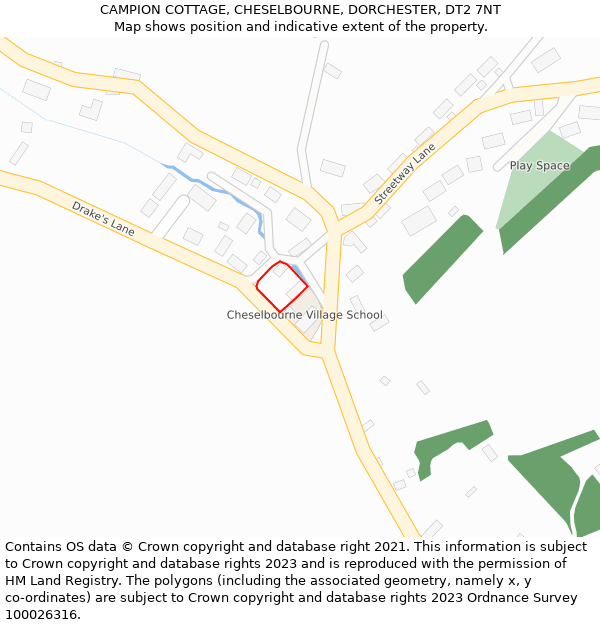 CAMPION COTTAGE, CHESELBOURNE, DORCHESTER, DT2 7NT: Location map and indicative extent of plot