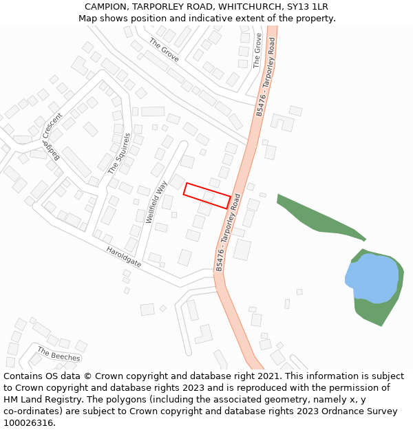 CAMPION, TARPORLEY ROAD, WHITCHURCH, SY13 1LR: Location map and indicative extent of plot