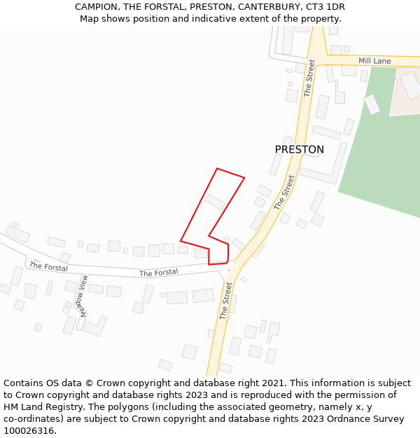 CAMPION, THE FORSTAL, PRESTON, CANTERBURY, CT3 1DR: Location map and indicative extent of plot