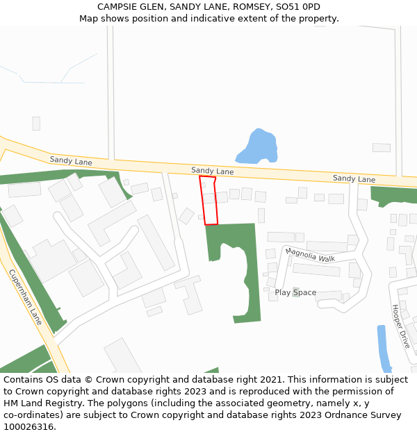 CAMPSIE GLEN, SANDY LANE, ROMSEY, SO51 0PD: Location map and indicative extent of plot