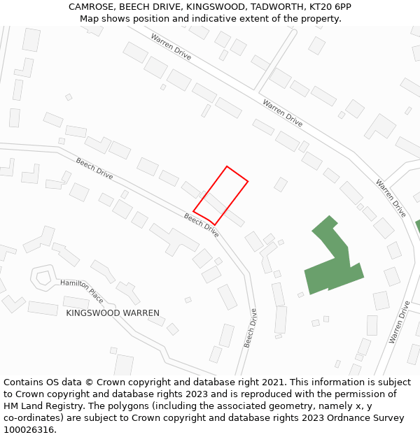 CAMROSE, BEECH DRIVE, KINGSWOOD, TADWORTH, KT20 6PP: Location map and indicative extent of plot