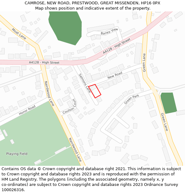 CAMROSE, NEW ROAD, PRESTWOOD, GREAT MISSENDEN, HP16 0PX: Location map and indicative extent of plot