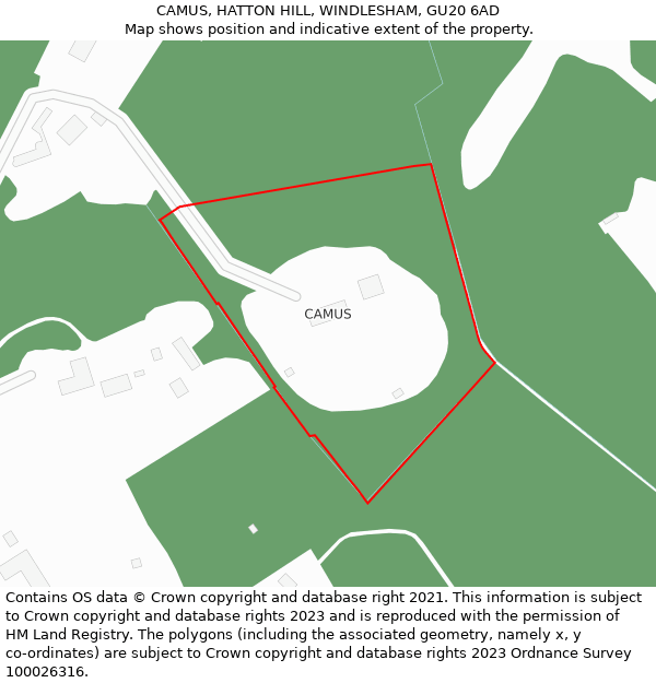 CAMUS, HATTON HILL, WINDLESHAM, GU20 6AD: Location map and indicative extent of plot