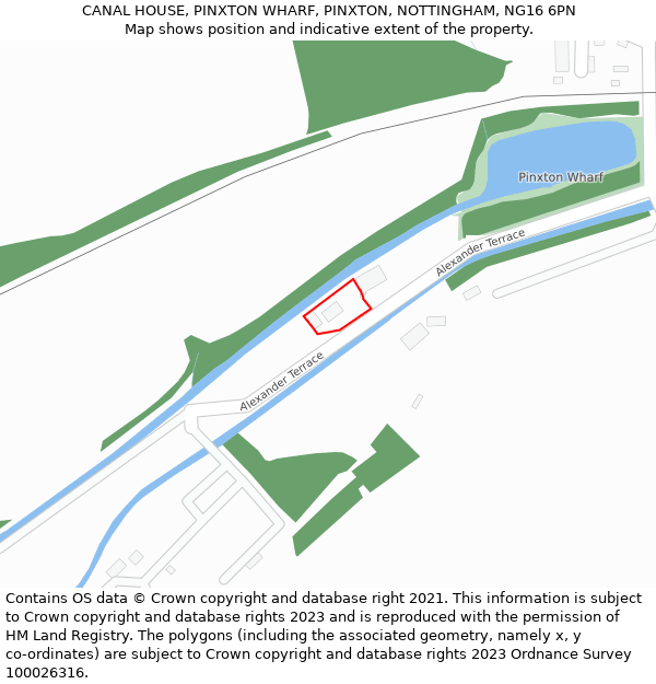 CANAL HOUSE, PINXTON WHARF, PINXTON, NOTTINGHAM, NG16 6PN: Location map and indicative extent of plot