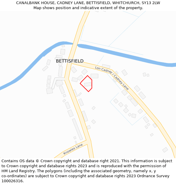 CANALBANK HOUSE, CADNEY LANE, BETTISFIELD, WHITCHURCH, SY13 2LW: Location map and indicative extent of plot