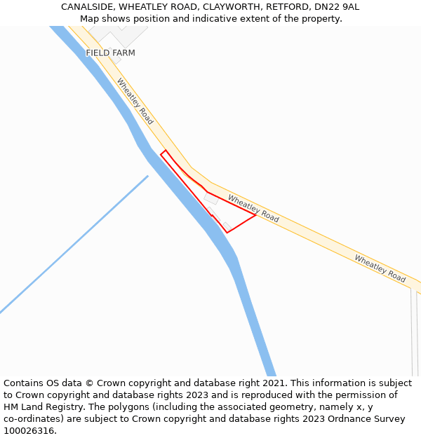 CANALSIDE, WHEATLEY ROAD, CLAYWORTH, RETFORD, DN22 9AL: Location map and indicative extent of plot