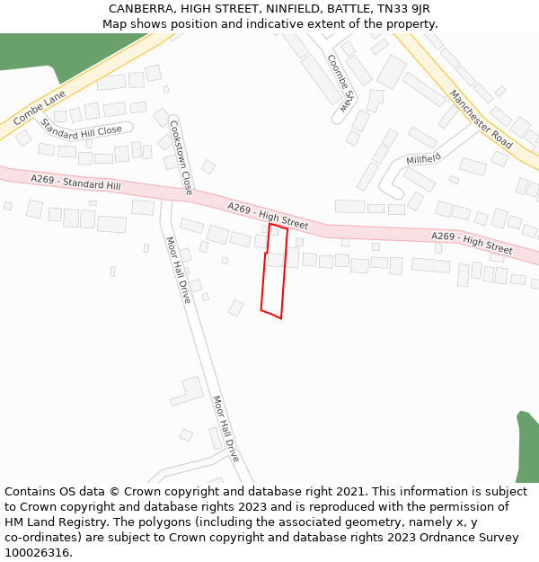 CANBERRA, HIGH STREET, NINFIELD, BATTLE, TN33 9JR: Location map and indicative extent of plot