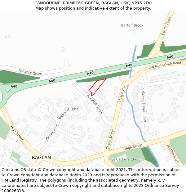 CANBOURNE, PRIMROSE GREEN, RAGLAN, USK, NP15 2DU: Location map and indicative extent of plot
