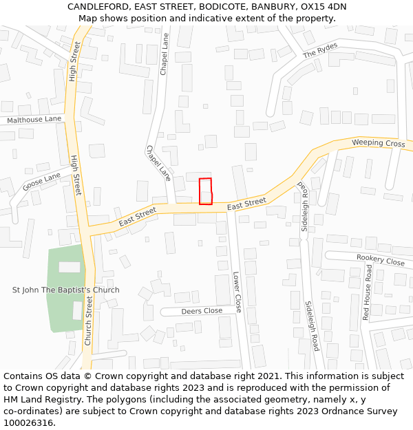 CANDLEFORD, EAST STREET, BODICOTE, BANBURY, OX15 4DN: Location map and indicative extent of plot