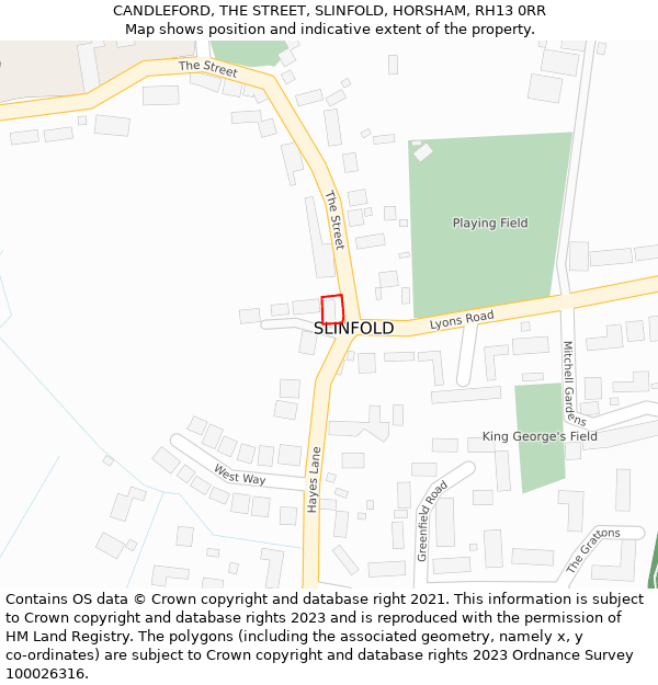 CANDLEFORD, THE STREET, SLINFOLD, HORSHAM, RH13 0RR: Location map and indicative extent of plot