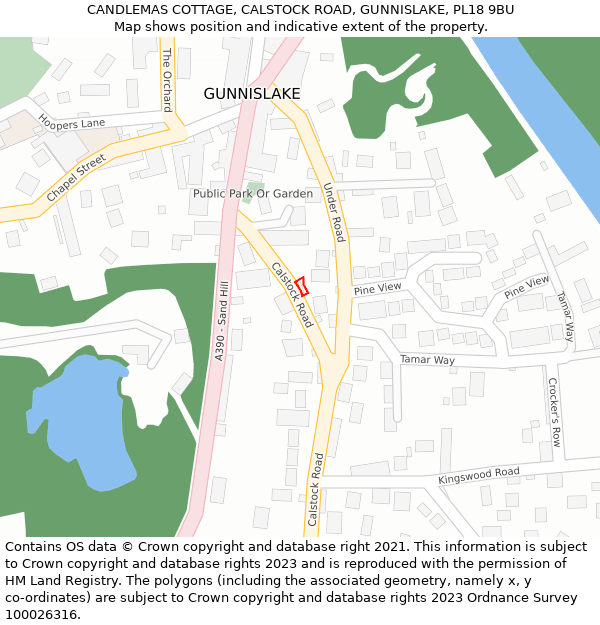 CANDLEMAS COTTAGE, CALSTOCK ROAD, GUNNISLAKE, PL18 9BU: Location map and indicative extent of plot