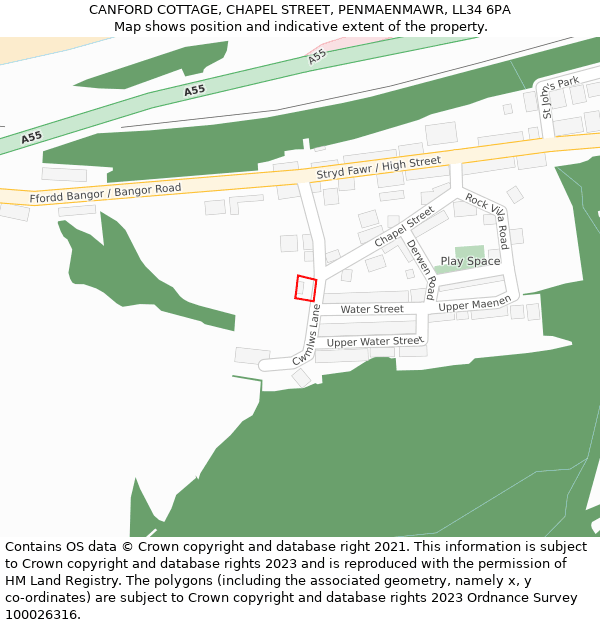 CANFORD COTTAGE, CHAPEL STREET, PENMAENMAWR, LL34 6PA: Location map and indicative extent of plot