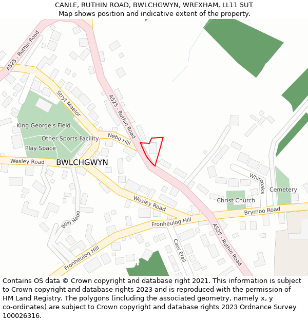CANLE, RUTHIN ROAD, BWLCHGWYN, WREXHAM, LL11 5UT: Location map and indicative extent of plot