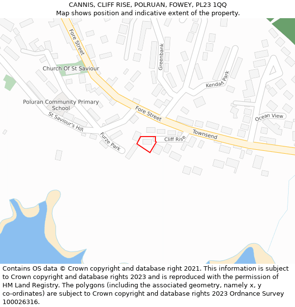 CANNIS, CLIFF RISE, POLRUAN, FOWEY, PL23 1QQ: Location map and indicative extent of plot