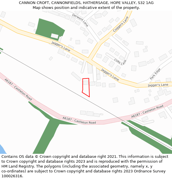 CANNON CROFT, CANNONFIELDS, HATHERSAGE, HOPE VALLEY, S32 1AG: Location map and indicative extent of plot