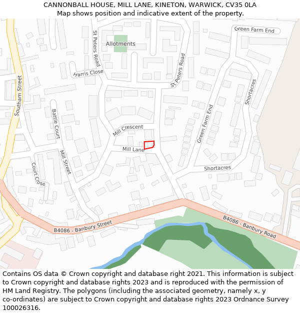 CANNONBALL HOUSE, MILL LANE, KINETON, WARWICK, CV35 0LA: Location map and indicative extent of plot