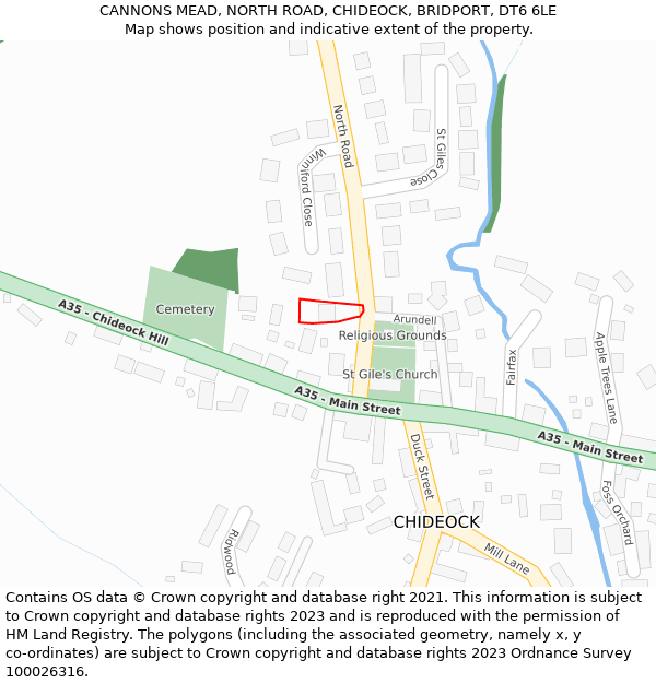 CANNONS MEAD, NORTH ROAD, CHIDEOCK, BRIDPORT, DT6 6LE: Location map and indicative extent of plot