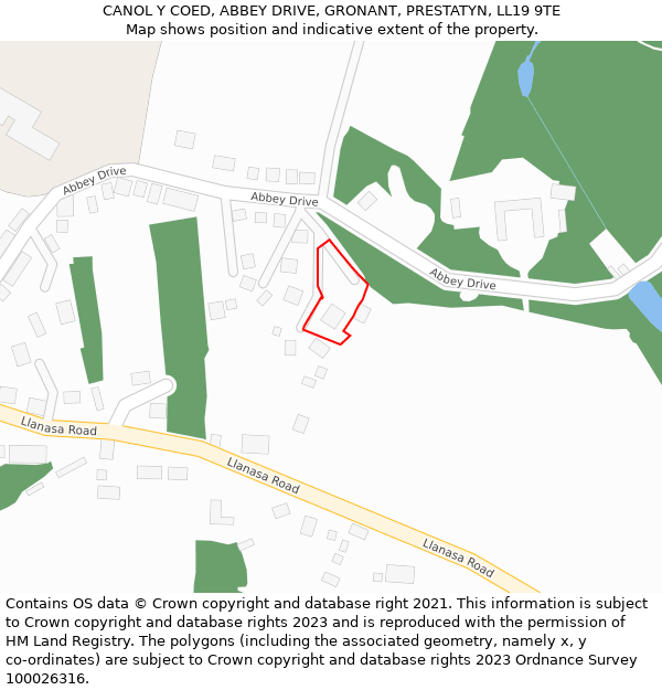 CANOL Y COED, ABBEY DRIVE, GRONANT, PRESTATYN, LL19 9TE: Location map and indicative extent of plot