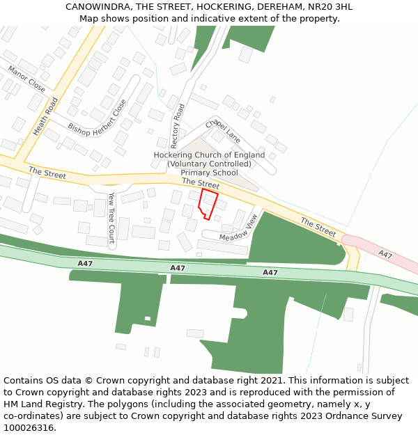 CANOWINDRA, THE STREET, HOCKERING, DEREHAM, NR20 3HL: Location map and indicative extent of plot