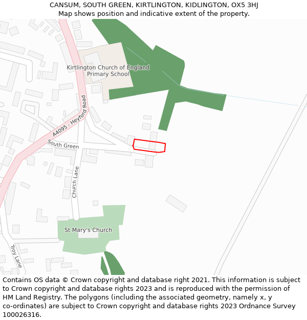 CANSUM, SOUTH GREEN, KIRTLINGTON, KIDLINGTON, OX5 3HJ: Location map and indicative extent of plot