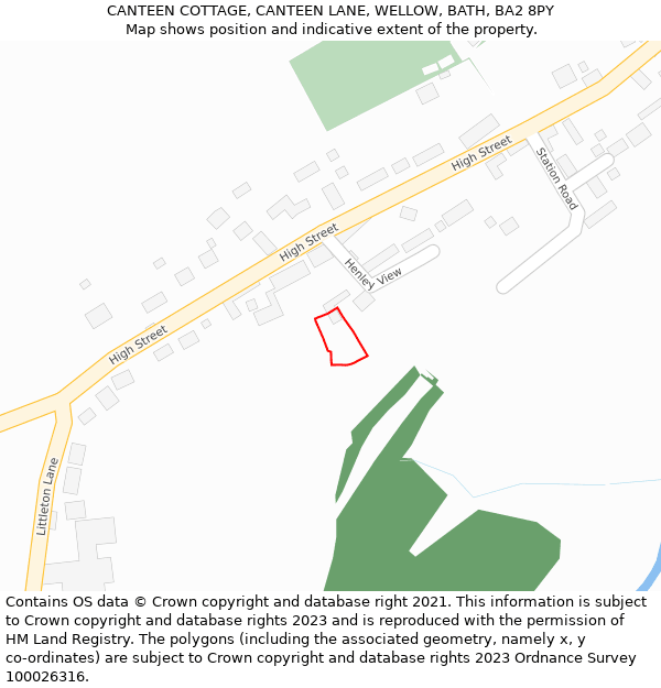 CANTEEN COTTAGE, CANTEEN LANE, WELLOW, BATH, BA2 8PY: Location map and indicative extent of plot