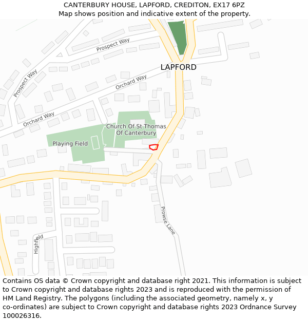 CANTERBURY HOUSE, LAPFORD, CREDITON, EX17 6PZ: Location map and indicative extent of plot