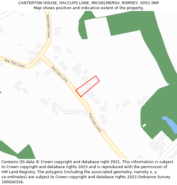 CANTERTON HOUSE, HACCUPS LANE, MICHELMERSH, ROMSEY, SO51 0NP: Location map and indicative extent of plot