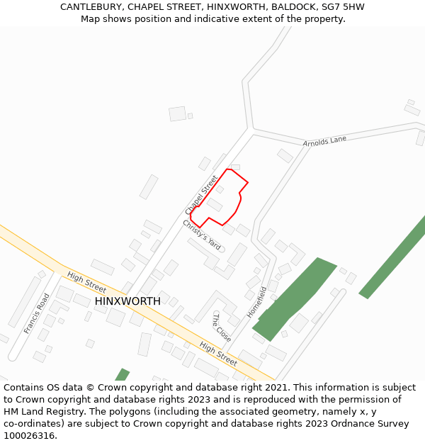 CANTLEBURY, CHAPEL STREET, HINXWORTH, BALDOCK, SG7 5HW: Location map and indicative extent of plot