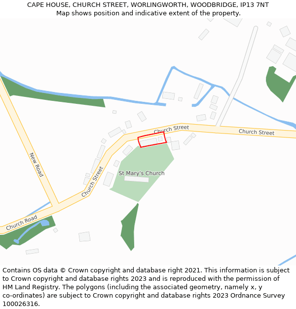 CAPE HOUSE, CHURCH STREET, WORLINGWORTH, WOODBRIDGE, IP13 7NT: Location map and indicative extent of plot