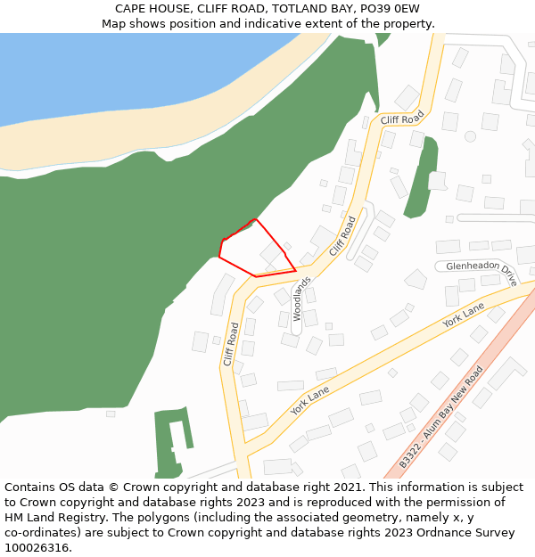 CAPE HOUSE, CLIFF ROAD, TOTLAND BAY, PO39 0EW: Location map and indicative extent of plot