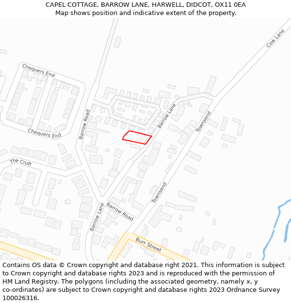 CAPEL COTTAGE, BARROW LANE, HARWELL, DIDCOT, OX11 0EA: Location map and indicative extent of plot