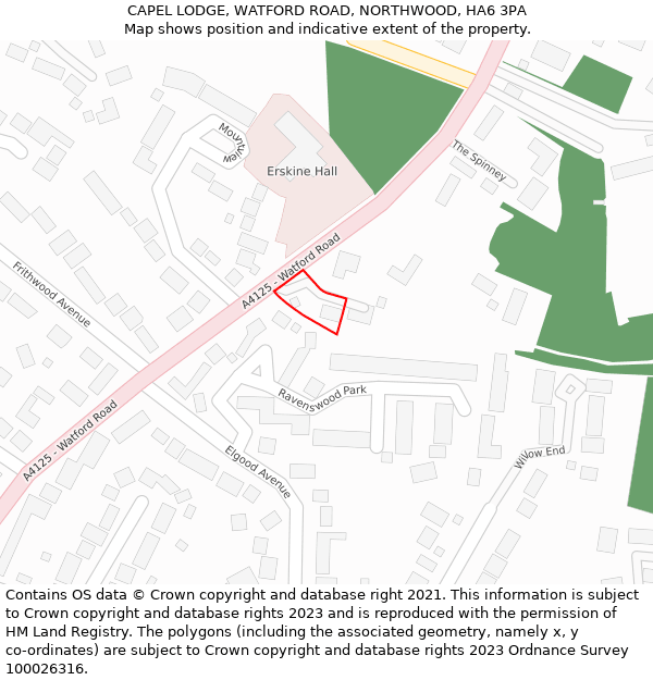 CAPEL LODGE, WATFORD ROAD, NORTHWOOD, HA6 3PA: Location map and indicative extent of plot