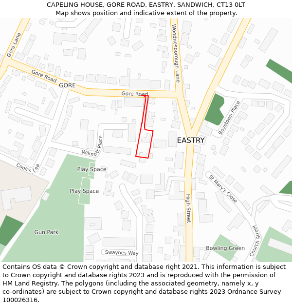 CAPELING HOUSE, GORE ROAD, EASTRY, SANDWICH, CT13 0LT: Location map and indicative extent of plot