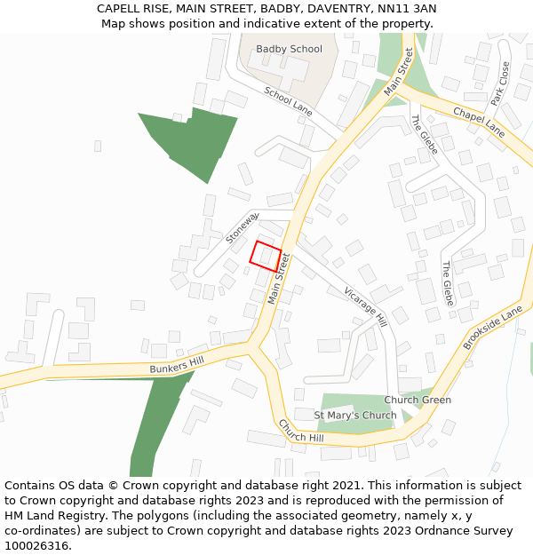 CAPELL RISE, MAIN STREET, BADBY, DAVENTRY, NN11 3AN: Location map and indicative extent of plot