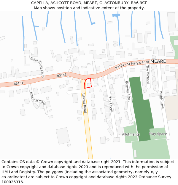CAPELLA, ASHCOTT ROAD, MEARE, GLASTONBURY, BA6 9ST: Location map and indicative extent of plot