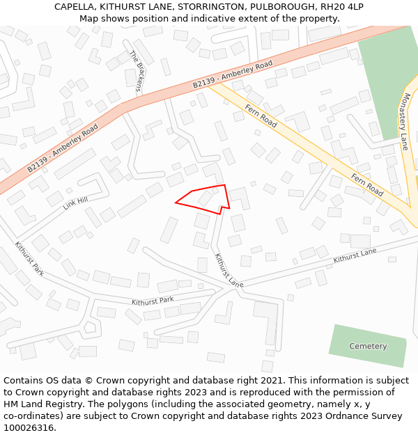 CAPELLA, KITHURST LANE, STORRINGTON, PULBOROUGH, RH20 4LP: Location map and indicative extent of plot