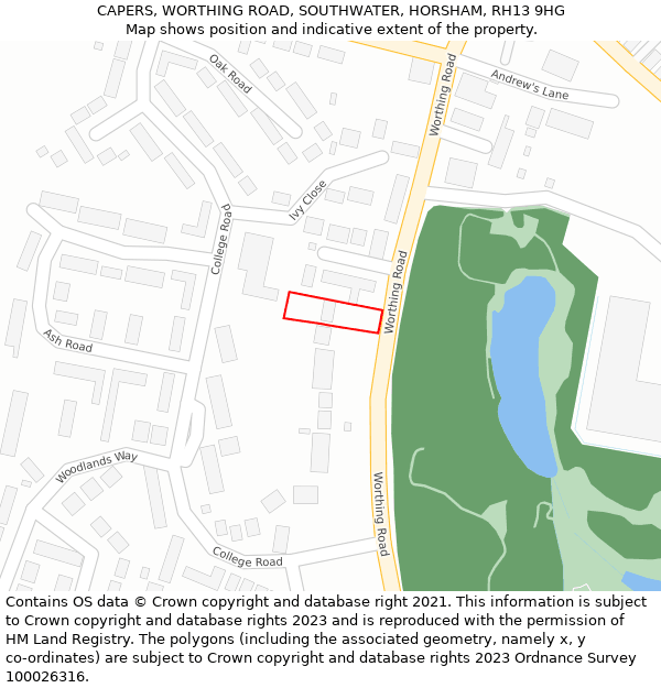 CAPERS, WORTHING ROAD, SOUTHWATER, HORSHAM, RH13 9HG: Location map and indicative extent of plot