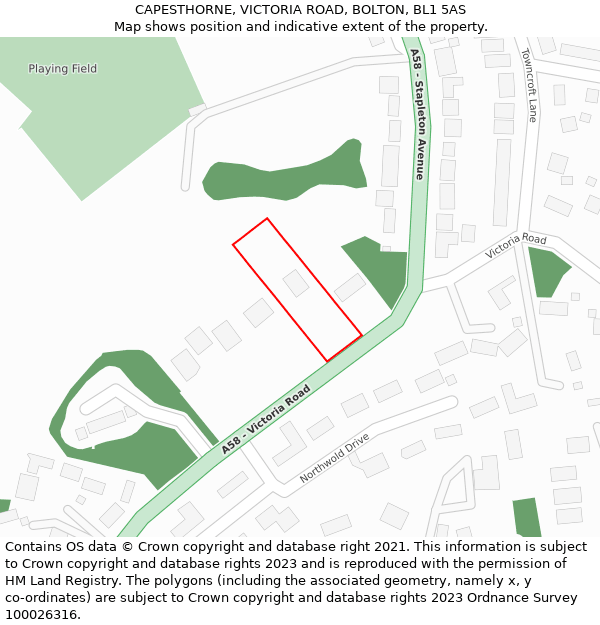 CAPESTHORNE, VICTORIA ROAD, BOLTON, BL1 5AS: Location map and indicative extent of plot