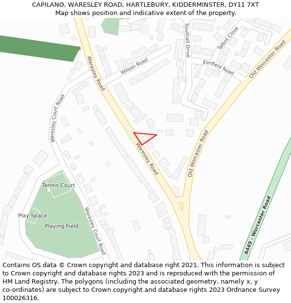 CAPILANO, WARESLEY ROAD, HARTLEBURY, KIDDERMINSTER, DY11 7XT: Location map and indicative extent of plot