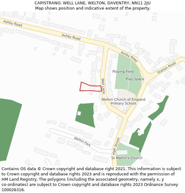 CAPISTRANO, WELL LANE, WELTON, DAVENTRY, NN11 2JU: Location map and indicative extent of plot