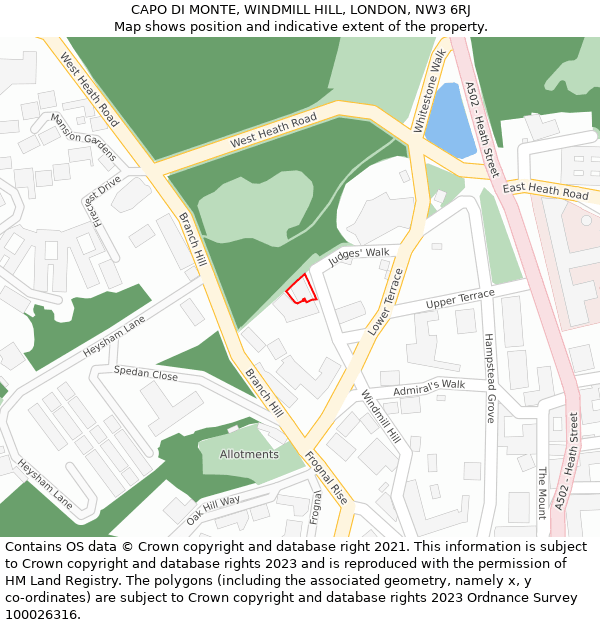 CAPO DI MONTE, WINDMILL HILL, LONDON, NW3 6RJ: Location map and indicative extent of plot