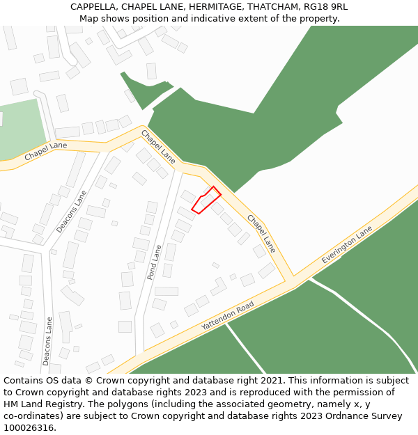 CAPPELLA, CHAPEL LANE, HERMITAGE, THATCHAM, RG18 9RL: Location map and indicative extent of plot