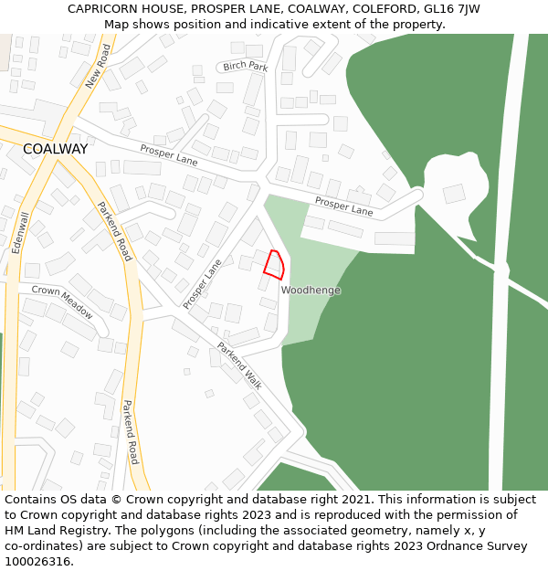 CAPRICORN HOUSE, PROSPER LANE, COALWAY, COLEFORD, GL16 7JW: Location map and indicative extent of plot