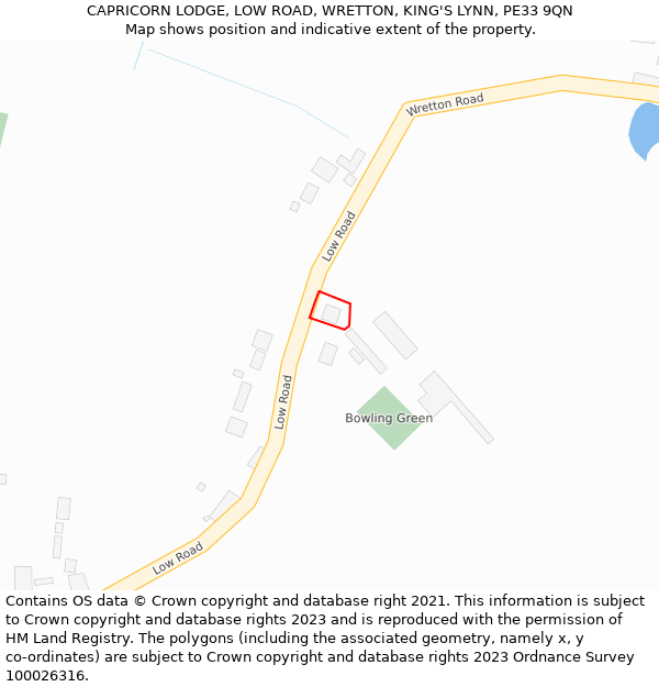 CAPRICORN LODGE, LOW ROAD, WRETTON, KING'S LYNN, PE33 9QN: Location map and indicative extent of plot