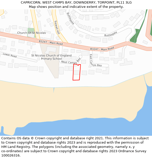 CAPRICORN, WEST CAMPS BAY, DOWNDERRY, TORPOINT, PL11 3LG: Location map and indicative extent of plot