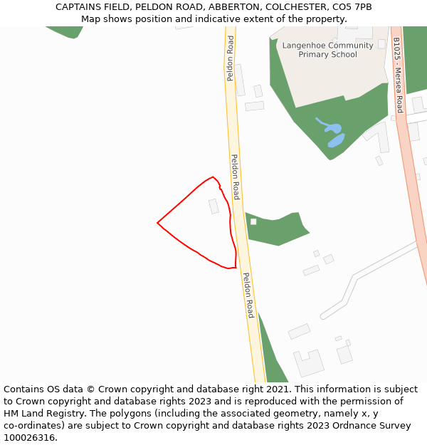 CAPTAINS FIELD, PELDON ROAD, ABBERTON, COLCHESTER, CO5 7PB: Location map and indicative extent of plot