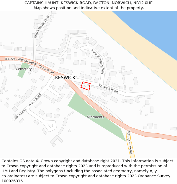 CAPTAINS HAUNT, KESWICK ROAD, BACTON, NORWICH, NR12 0HE: Location map and indicative extent of plot