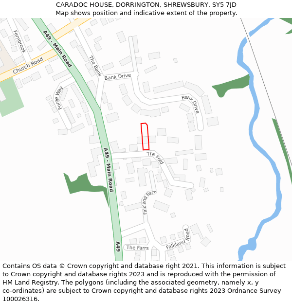 CARADOC HOUSE, DORRINGTON, SHREWSBURY, SY5 7JD: Location map and indicative extent of plot